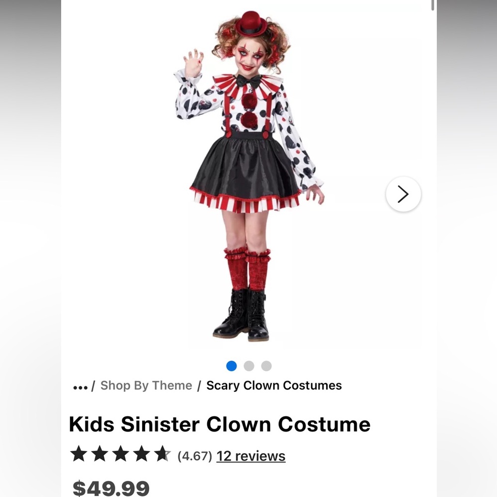 Kids Sinister Clown Costume - Red, Black, White